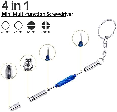 Juego de 4 Piezas de Destornillador Mini para Gafas, Kit de Destornillador de Precisión 4 en 1, Set de Reparación de Gafas y Relojes con Llavero, - imagen 2