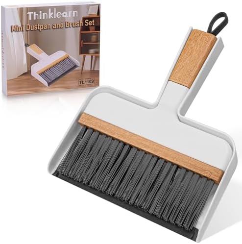 Juego de Mini Recogedor y Cepillo THINKLEARN, Escoba y Recogedor Portátil con Mango de Bambú, Set de Limpieza para Escritorios, Cajones, Sofás y RV - imagen 1