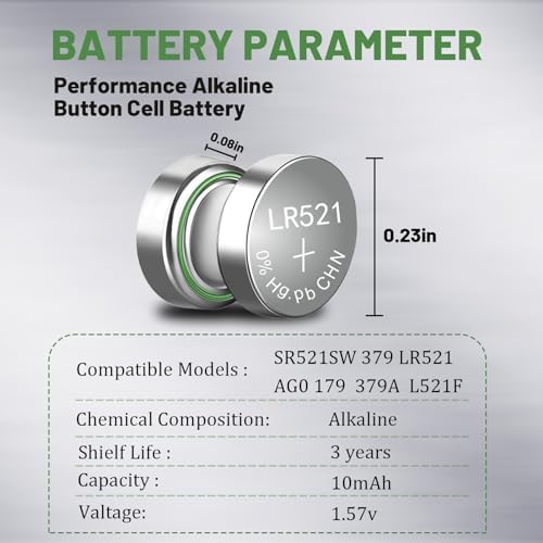Baterías de Reloj hunbath 30 Paquetes SR521SW 379, 1.55V LR521 AG0, Baterías Alcalinas de Botón para Relojes - imagen 2