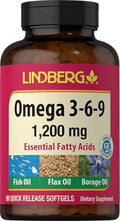 Suplementos Lindberg Omega 3 6 9 | 1200mg | 90 Cápsulas Blandas | Ácidos Grasos Esenciales | Aceite de Pescado, Linaza y Borraja | Sin OGM, Sin Gluten - imagen 1