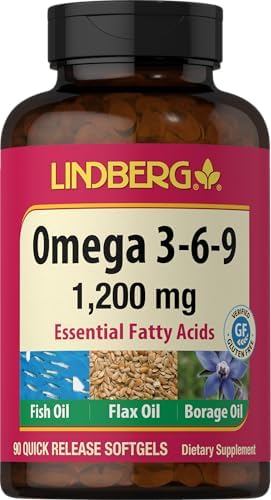 Suplementos Lindberg Omega 3 6 9 | 1200mg | 90 Cápsulas Blandas | Ácidos Grasos Esenciales | Aceite de Pescado, Linaza y Borraja | Sin OGM, Sin Gluten - imagen 1