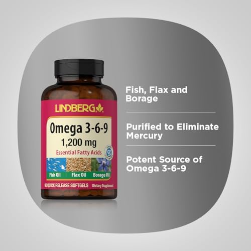 Suplementos Lindberg Omega 3 6 9 | 1200mg | 90 Cápsulas Blandas | Ácidos Grasos Esenciales | Aceite de Pescado, Linaza y Borraja | Sin OGM, Sin Gluten - imagen 4