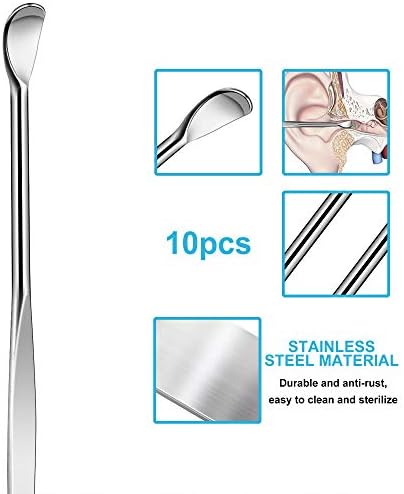 Juego de 10 piezas de limpiadores de oídos de metal plateado, cucharas para cerumen y herramientas colgantes para limpieza de oídos - imagen 5