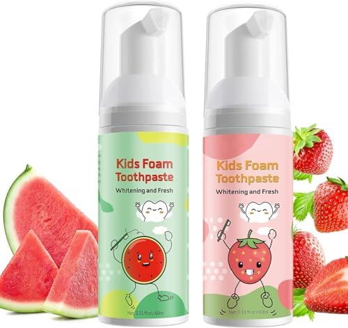 Pasta de Dientes Espuma para Niños 2 Piezas, Pasta de Dientes de Mousse con Flúor para Niños, Sabor Fresa y Sandía, Anti-Cárcies para Niños 3+ Años - imagen 1