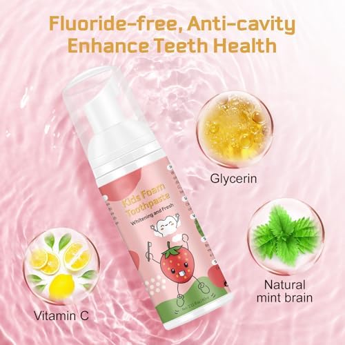 Pasta de Dientes Espuma para Niños 2 Piezas, Pasta de Dientes de Mousse con Flúor para Niños, Sabor Fresa y Sandía, Anti-Cárcies para Niños 3+ Años - imagen 5