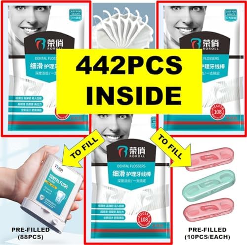 Palillos de Hilo Dental, Flossers para Adultos, 1 estuche recargable y 3 estuches portátiles, 442 piezas (Blanco) - imagen 7