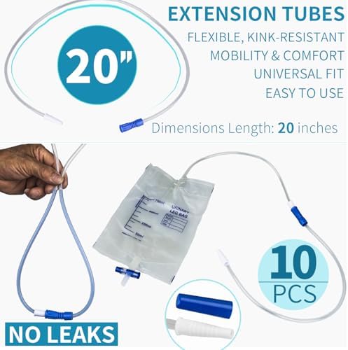 VWJ Paquete de 10 Tubos de Extensión de 20 Pulgadas para Bolsa de Pierna – Manguera de Drenaje Flexible y Libre de Látex con Conector – Ajuste - imagen 2