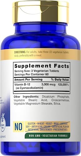 Carlyle Vitamina B12 3000 mcg | 180 Tabletas | Suplemento Vegetariano | Sin OGM y Libre de Gluten - imagen 2