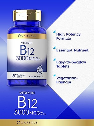 Carlyle Vitamina B12 3000 mcg | 180 Tabletas | Suplemento Vegetariano | Sin OGM y Libre de Gluten - imagen 3
