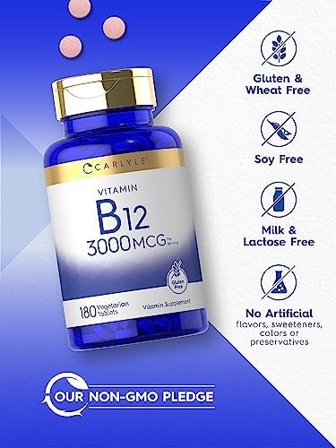 Carlyle Vitamina B12 3000 mcg | 180 Tabletas | Suplemento Vegetariano | Sin OGM y Libre de Gluten - imagen 4