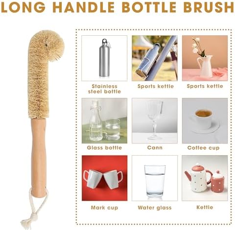 Juego de 2 Cepillos de Coco para Botellas, Cepillo de Madera Eco-Amigable para Limpiar Sartenes y Utensilios de Cocina, Set de Fibras Naturales - imagen 3