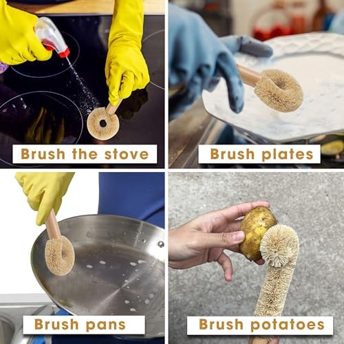 Juego de 2 Cepillos de Coco para Botellas, Cepillo de Madera Eco-Amigable para Limpiar Sartenes y Utensilios de Cocina, Set de Fibras Naturales - imagen 4