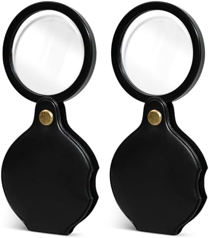 Lupa de bolsillo 10x para niños y adultos mayores, 2 piezas, con funda protectora, mini lupa plegable para lectura, trabajos cercanos, reparaciones y - imagen 1