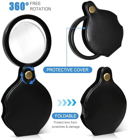 Lupa de bolsillo 10x para niños y adultos mayores, 2 piezas, con funda protectora, mini lupa plegable para lectura, trabajos cercanos, reparaciones y - imagen 3