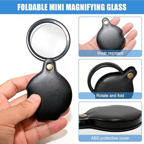 Lupa de bolsillo 10x para niños y adultos mayores, 2 piezas, con funda protectora, mini lupa plegable para lectura, trabajos cercanos, reparaciones y - imagen 4