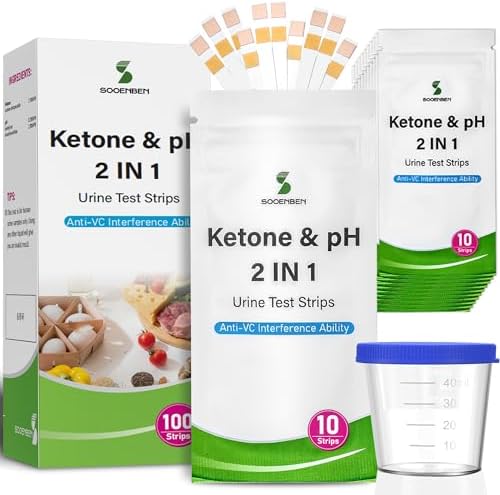 Tiras de Prueba 2 en 1 para Cetonas y pH, 100 piezas, Test de Orina para Dietas Cetogénicas y Bajas en Carbohidratos con Vaso de Orina - imagen 1