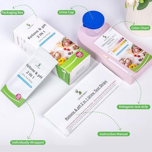 Tiras de Prueba 2 en 1 para Cetonas y pH, 100 piezas, Test de Orina para Dietas Cetogénicas y Bajas en Carbohidratos con Vaso de Orina - imagen 7