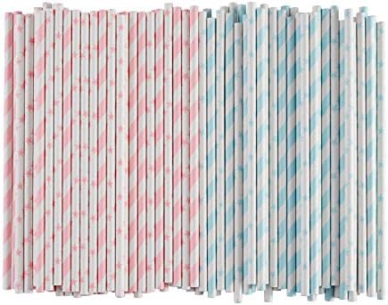 Popotes de Papel ALINK en Rosa Claro, Azul y Blanco, 100 Popotes Biodegradables para Fiestas, Baby Shower, Revelación de Género, Cumpleaños y - imagen 2