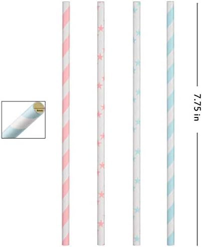 Popotes de Papel ALINK en Rosa Claro, Azul y Blanco, 100 Popotes Biodegradables para Fiestas, Baby Shower, Revelación de Género, Cumpleaños y - imagen 3