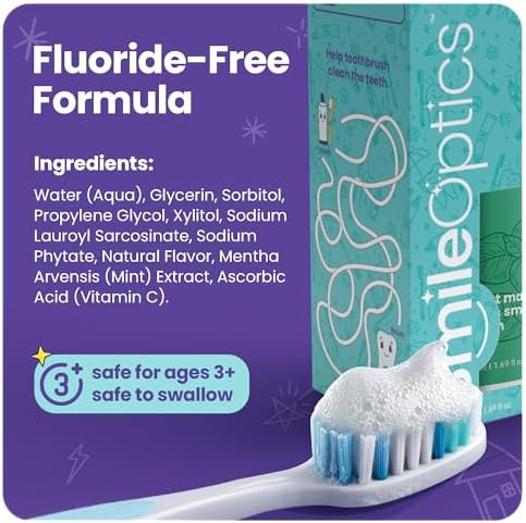 Smile Optics Pasta de Dientes Espumosa Mint Magic para Niños - Pasta Dental Blanqueadora Sin Flúor - Fórmula Suave para Sonrisas Más Brillantes - imagen 3