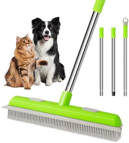 Escoba de Goma para Remover Pelo de Mascota, Rastrillo para Alfombra con Limpiaparabrisas, Mango Largo de 52 pulgadas, Doble Cara para Alfombra, Piso - imagen 1