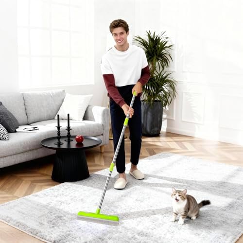 Escoba de Goma para Remover Pelo de Mascota, Rastrillo para Alfombra con Limpiaparabrisas, Mango Largo de 52 pulgadas, Doble Cara para Alfombra, Piso - imagen 8