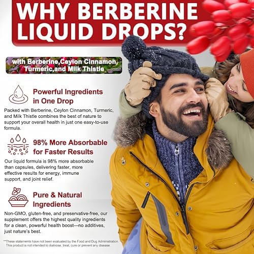 Gotas de Berberina, Suplemento Líquido 6 en 1 de Alta Absorción con Canela de Ceilán, Cardo Mariano y Cúrcuma, 30 Porciones para Soporte Inmunológico - imagen 3