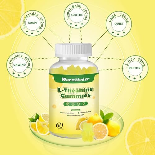 Gomitas Warmbioder de L-Theanine para Niños y Adultos, 400mg con Ashwagandha, GABA y 5HTP, Suplemento Masticable para Relajación y Enfoque, Sabor - imagen 3