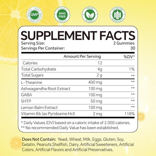Gomitas Warmbioder de L-Theanine para Niños y Adultos, 400mg con Ashwagandha, GABA y 5HTP, Suplemento Masticable para Relajación y Enfoque, Sabor - imagen 6