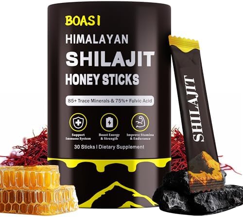 Palitos de Miel de Shilajit con Azafrán Orgánico, 85+ Minerales Traza, 75%+ Ácido Fúlvico, Mejora Funciones Cognitivas, Aumenta Energía y Fuerza, 30 - imagen 1
