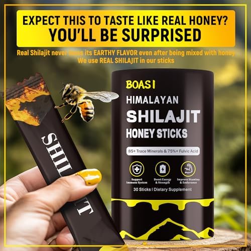Palitos de Miel de Shilajit con Azafrán Orgánico, 85+ Minerales Traza, 75%+ Ácido Fúlvico, Mejora Funciones Cognitivas, Aumenta Energía y Fuerza, 30 - imagen 4