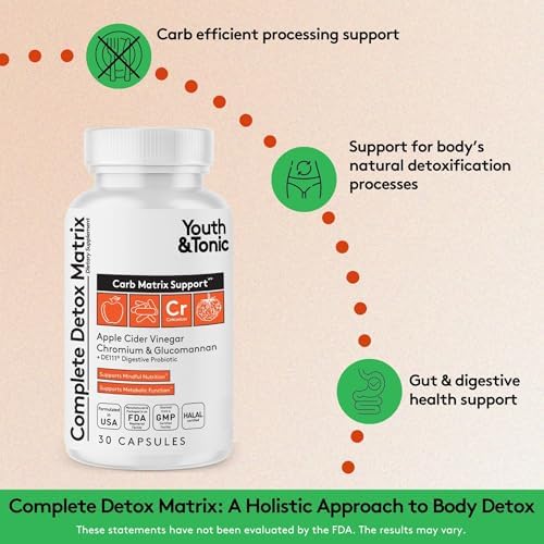 Píldoras Detox Balanceadas Youth & Tonic para Limpieza Intestinal Completa y Soporte de Carbohidratos con ACV, Glucomanano y Cromo, Suplemento para - imagen 2