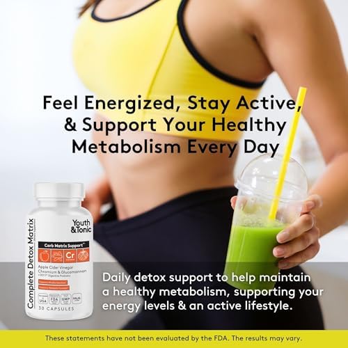 Píldoras Detox Balanceadas Youth & Tonic para Limpieza Intestinal Completa y Soporte de Carbohidratos con ACV, Glucomanano y Cromo, Suplemento para - imagen 4