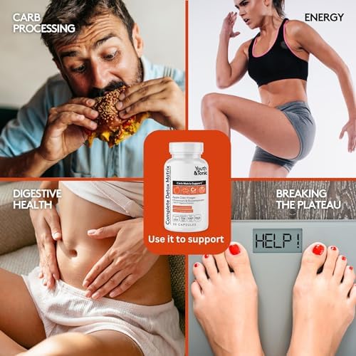 Píldoras Detox Balanceadas Youth & Tonic para Limpieza Intestinal Completa y Soporte de Carbohidratos con ACV, Glucomanano y Cromo, Suplemento para - imagen 7