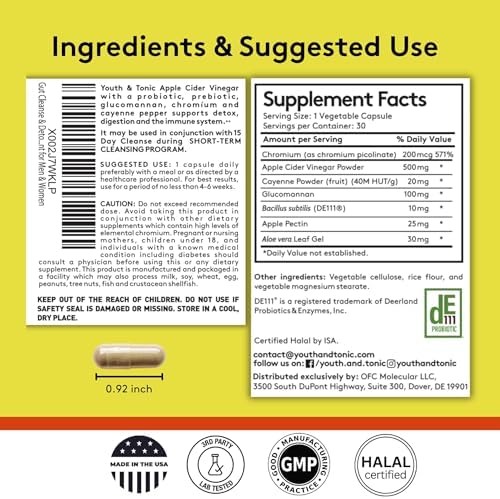 Píldoras Detox Balanceadas Youth & Tonic para Limpieza Intestinal Completa y Soporte de Carbohidratos con ACV, Glucomanano y Cromo, Suplemento para - imagen 8