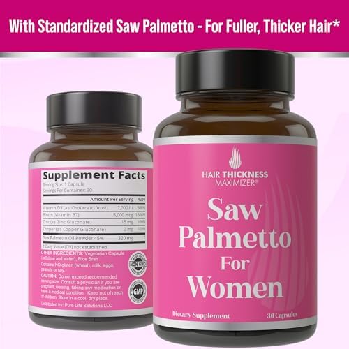 Suplemento para el Crecimiento del Cabello de Mujeres con Saw Palmetto, Biotina, Zinc, Cobre y Vitamina D - Vitaminas Veganas y No GMO - imagen 5