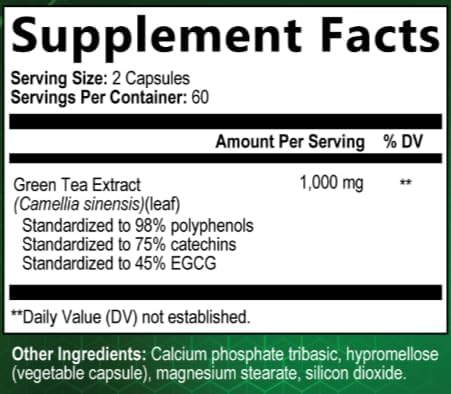 Extracto de Té Verde Built by Nature 1000mg – Suplemento de Alta Potencia con 98% Polifenoles, 75% Catequinas y 45% EGCG – Energía Natural – No GMO – - imagen 2