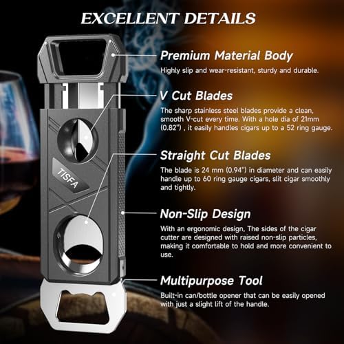 Cortador de Cigarros TISFA Guillotina 3 en 1, Set de 2 Cortadores de Cigarros Portátiles y Multifuncionales, Regalo Ideal para Hombres - imagen 3