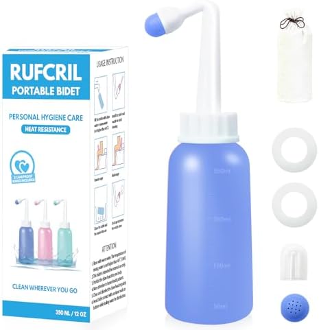 Botella Peri Postparto RUFCRIL 350ml, Bidet Portátil Invertido con Bolsa, TPE Hervible y Doble Anillo a Prueba de Fugas, para Recuperación Perineal y - imagen 1