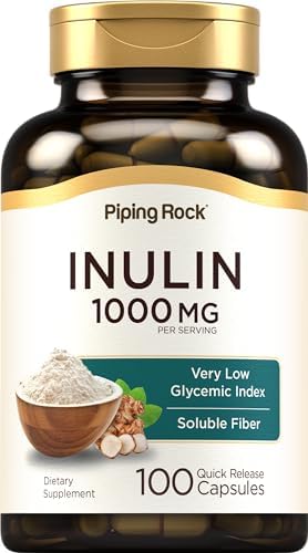 Cápsulas de Inulina Orgánica Piping Rock 1000 mg | 100 Contenidos | Suplemento de Fibra Soluble | Bajo Índice Glucémico | Sin OGM, Sin Gluten - imagen 1