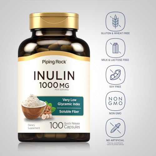Cápsulas de Inulina Orgánica Piping Rock 1000 mg | 100 Contenidos | Suplemento de Fibra Soluble | Bajo Índice Glucémico | Sin OGM, Sin Gluten - imagen 3