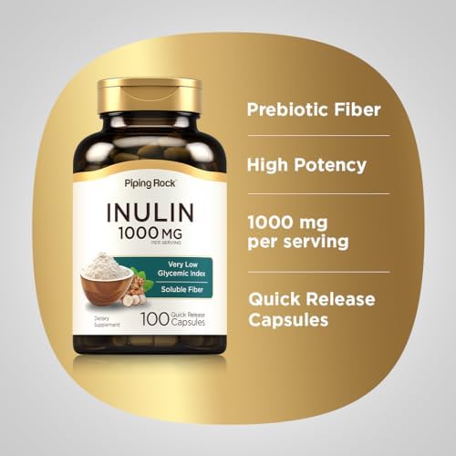 Cápsulas de Inulina Orgánica Piping Rock 1000 mg | 100 Contenidos | Suplemento de Fibra Soluble | Bajo Índice Glucémico | Sin OGM, Sin Gluten - imagen 4