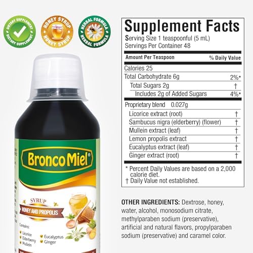 Jarabe de Propóleos y Flor de Saúco BroncoMiel para Adultos, 8 oz - Fórmula de Apoyo Inmunológico Diario con Saúco, Regaliz, Malva, Jengibre, Mentol - imagen 3