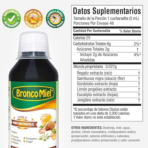 Jarabe de Propóleos y Flor de Saúco BroncoMiel para Adultos, 8 oz - Fórmula de Apoyo Inmunológico Diario con Saúco, Regaliz, Malva, Jengibre, Mentol - imagen 4