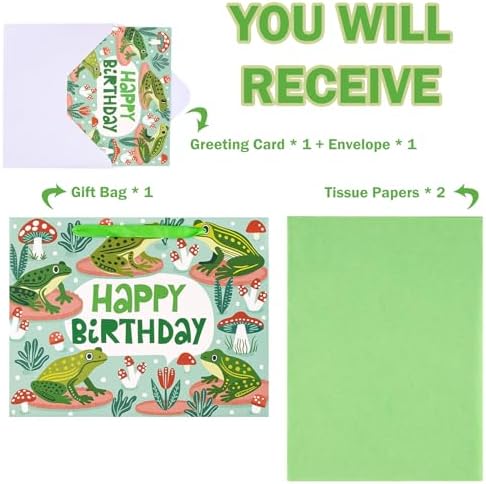 Bolsas de Regalo WRAPAHOLIC de Rana para Cumpleaños con Papel de Seda y Tarjeta - 10 x 5 x 13 pulgadas - Lindas Bolsas de Papel de Rana, Perfectas - imagen 3