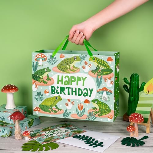 Bolsas de Regalo WRAPAHOLIC de Rana para Cumpleaños con Papel de Seda y Tarjeta - 10 x 5 x 13 pulgadas - Lindas Bolsas de Papel de Rana, Perfectas - imagen 5