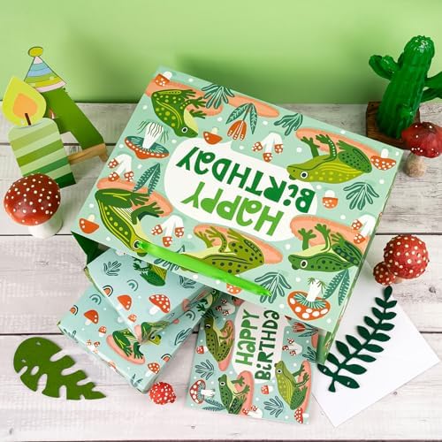 Bolsas de Regalo WRAPAHOLIC de Rana para Cumpleaños con Papel de Seda y Tarjeta - 10 x 5 x 13 pulgadas - Lindas Bolsas de Papel de Rana, Perfectas - imagen 6