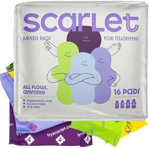 Scarlet by RedDrop Paquete Mixto para la ra Menstruación – Kit para Niñas de 9 a 12 Años con 16 Toallas Super Absorbentes en 4 Tamaños | Sin - imagen 1