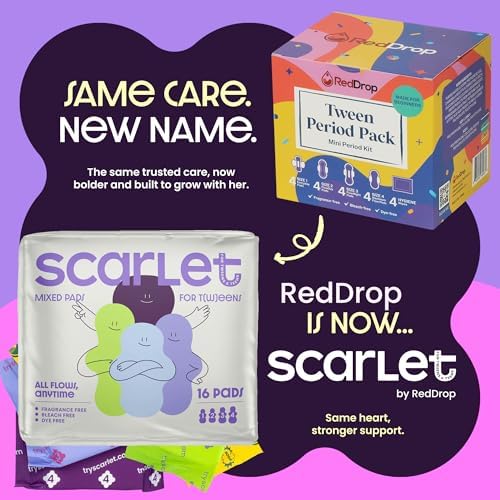 Scarlet by RedDrop Paquete Mixto para la ra Menstruación – Kit para Niñas de 9 a 12 Años con 16 Toallas Super Absorbentes en 4 Tamaños | Sin - imagen 2