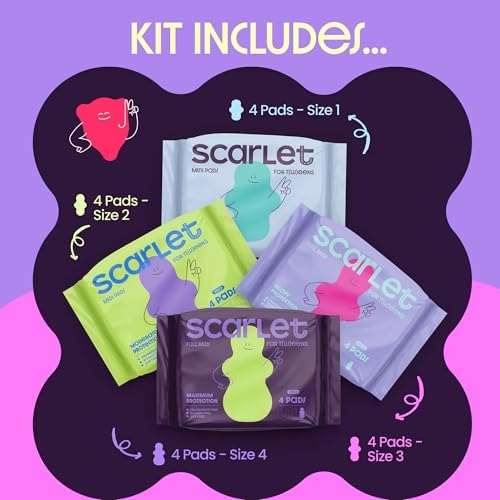 Scarlet by RedDrop Paquete Mixto para la ra Menstruación – Kit para Niñas de 9 a 12 Años con 16 Toallas Super Absorbentes en 4 Tamaños | Sin - imagen 3